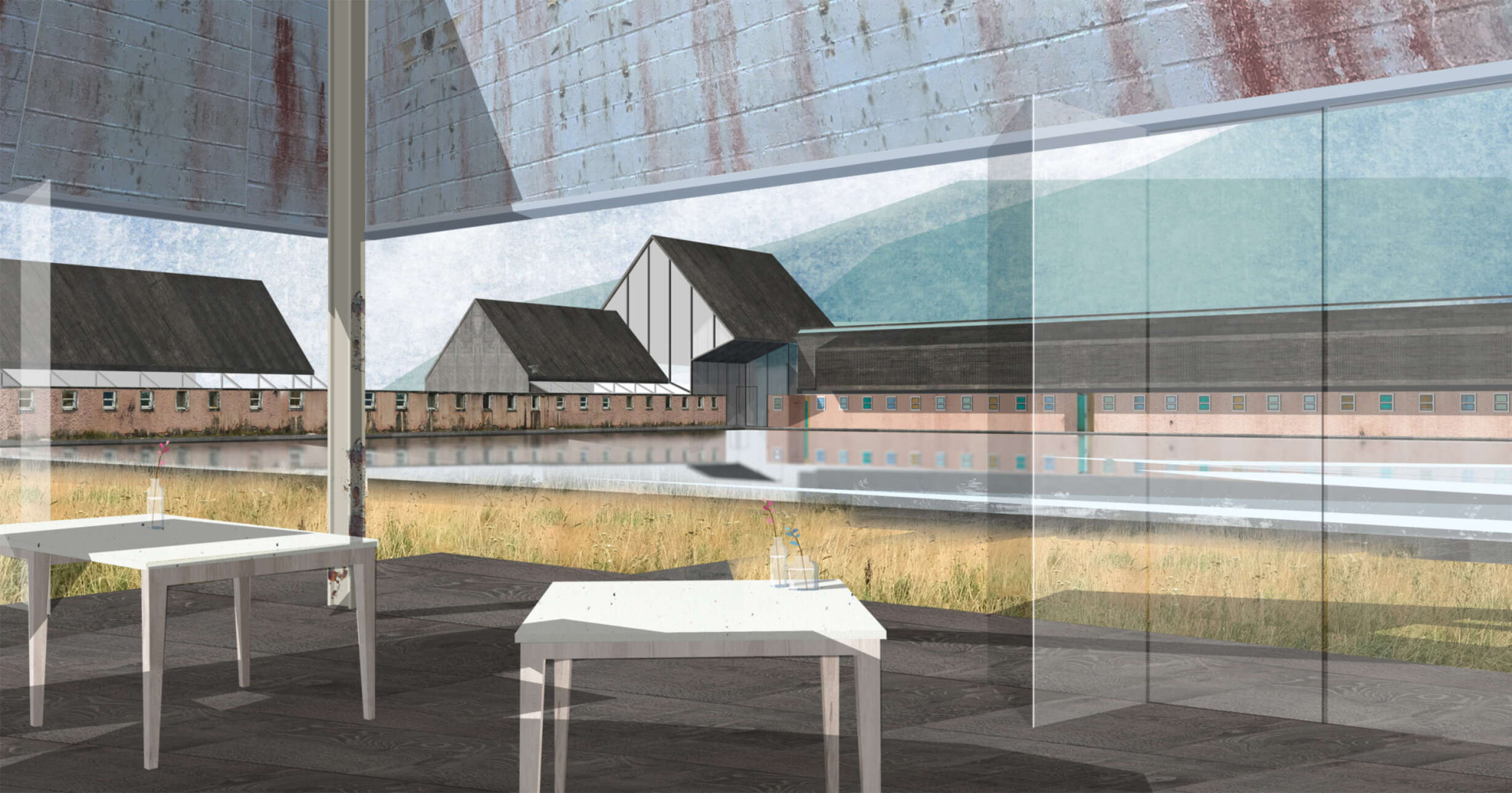 View Of Reflecting Pool From The New Restaurant The Existing Boiler House