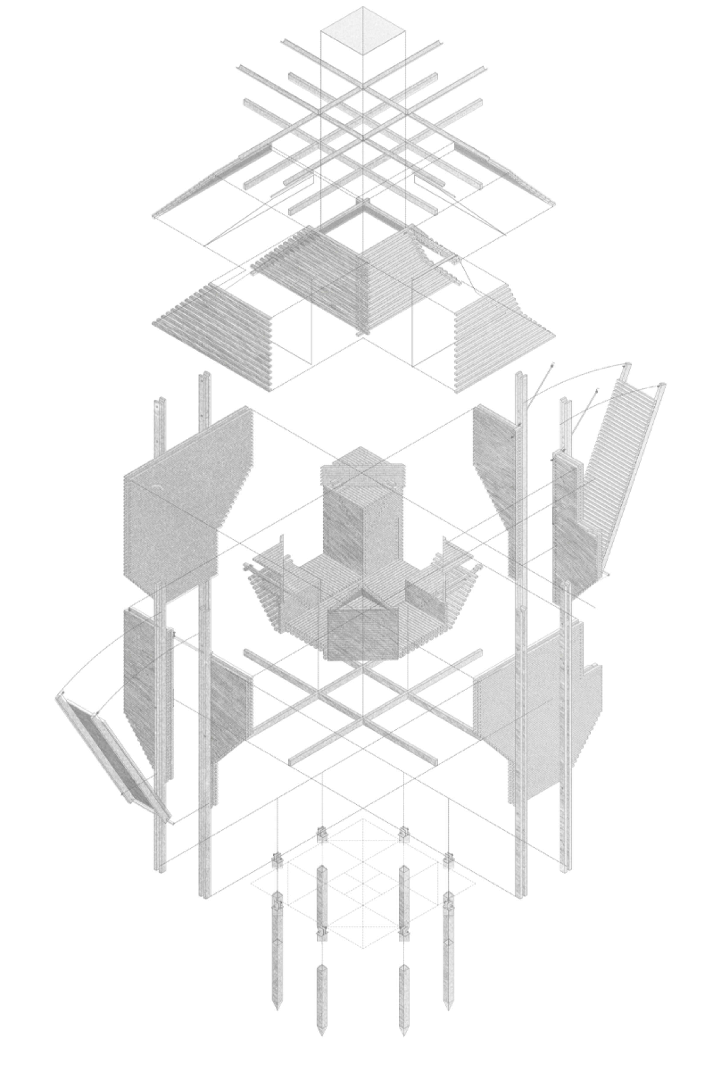 Contemplative Booth Exploded Axonometric Abdallah Alayan