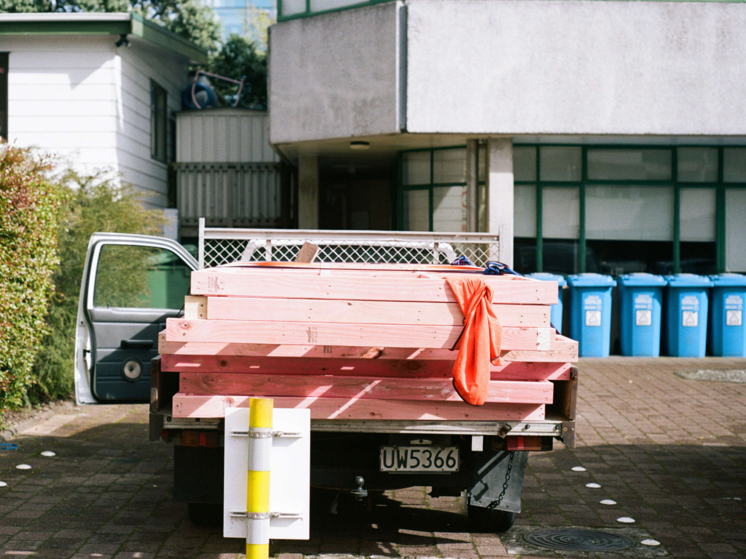 Prefabricated walls built at the University of Auckland, predominantly from recycled timber