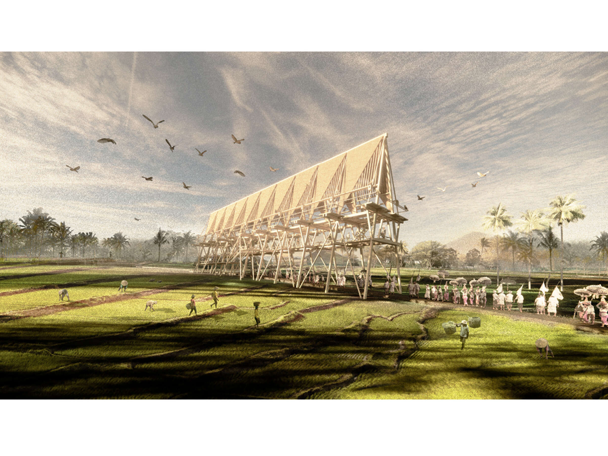The first stop, a place to observe. The structure consists of three tiers of occupancy that reflect the tripartite realms of the Tri Angga concept.