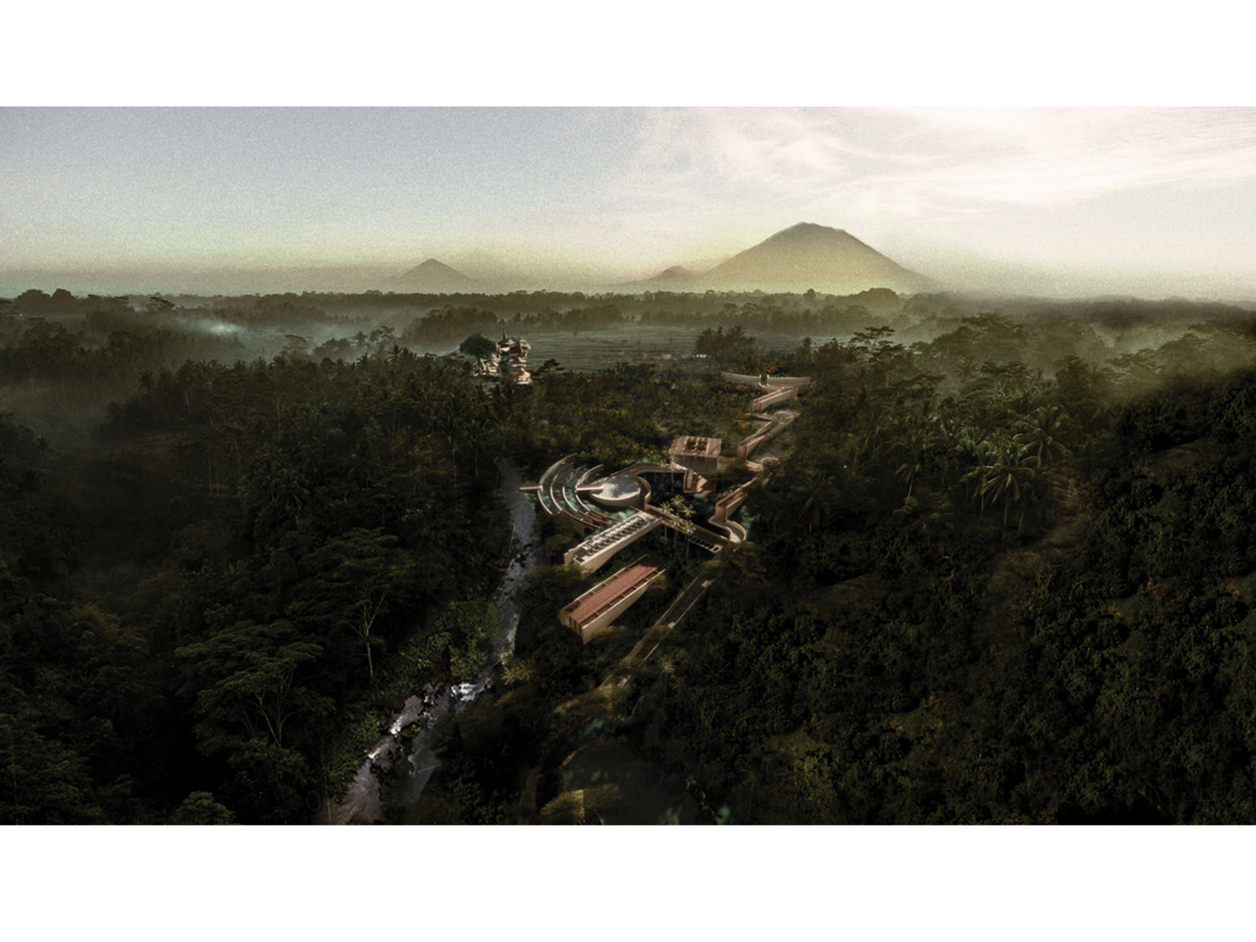 The structure is nestled within the forest and sits beside the Pakerisan River that flows through the Water Temple above. The water is considered sacred as it flows from the sacred mountain beyond and is used in the purification ritual
