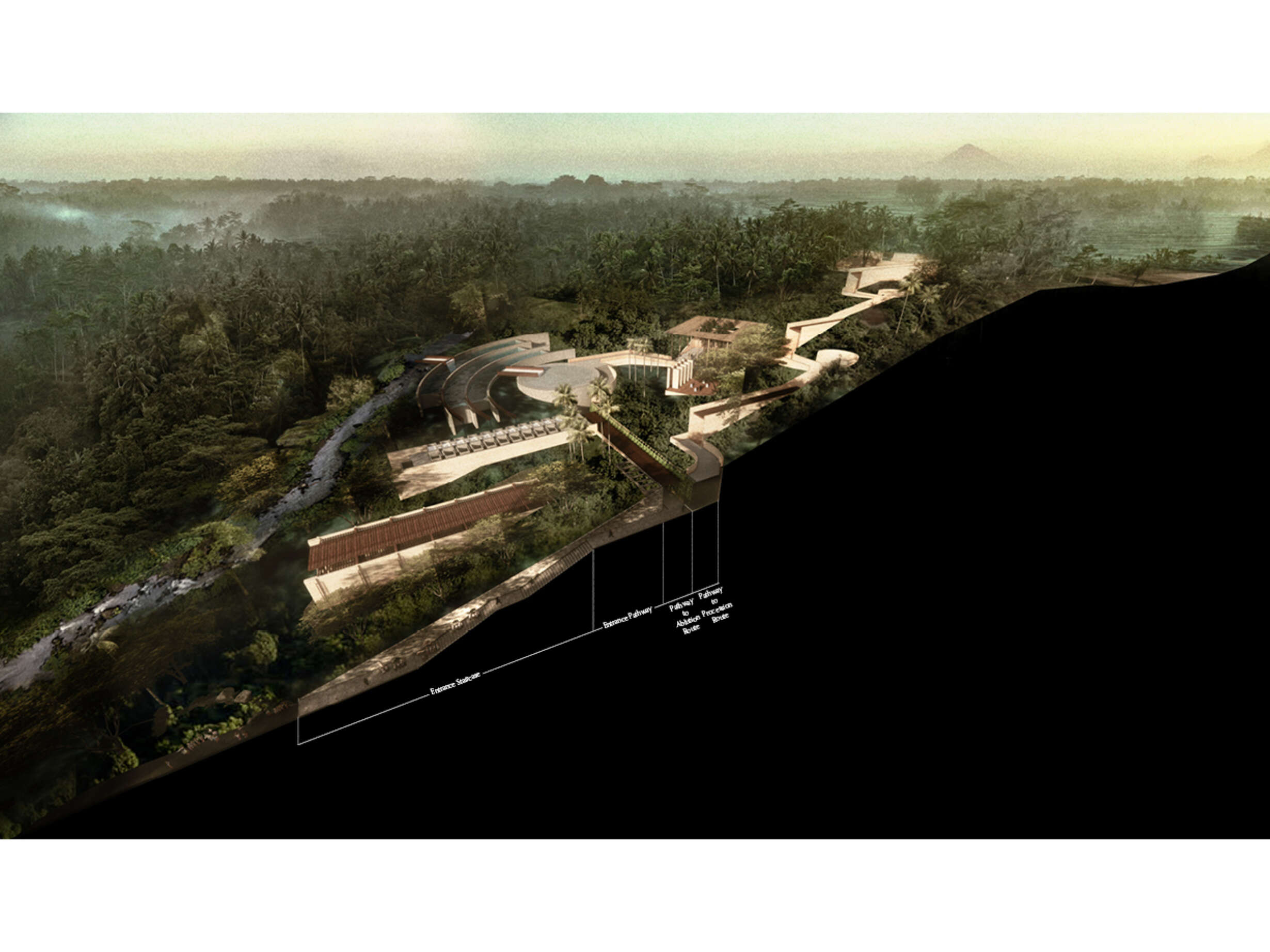 By enclosing the structure within the topography, visitors are immersed in the presence of water and can experience it from a different perspective.