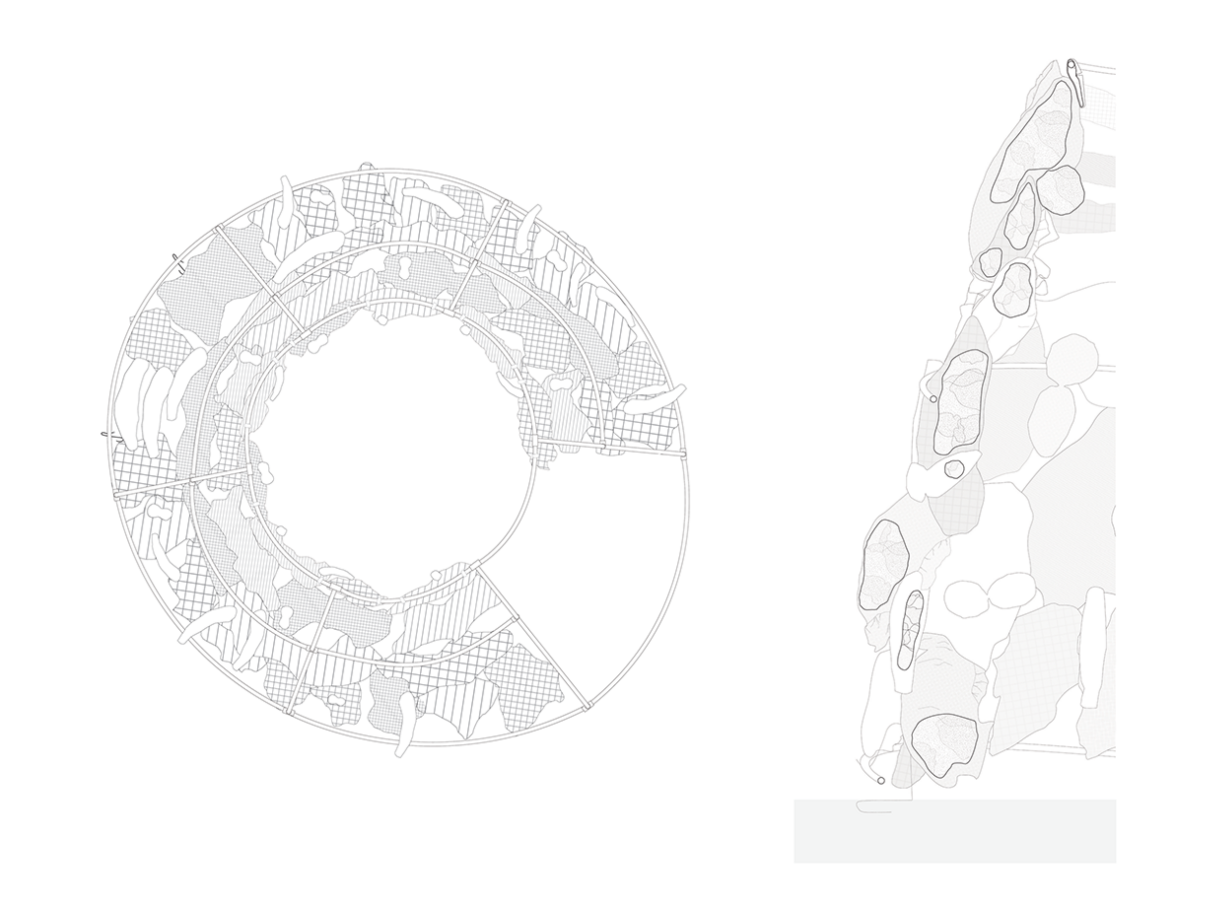Plan and section drawings of one possible configuration of installation.