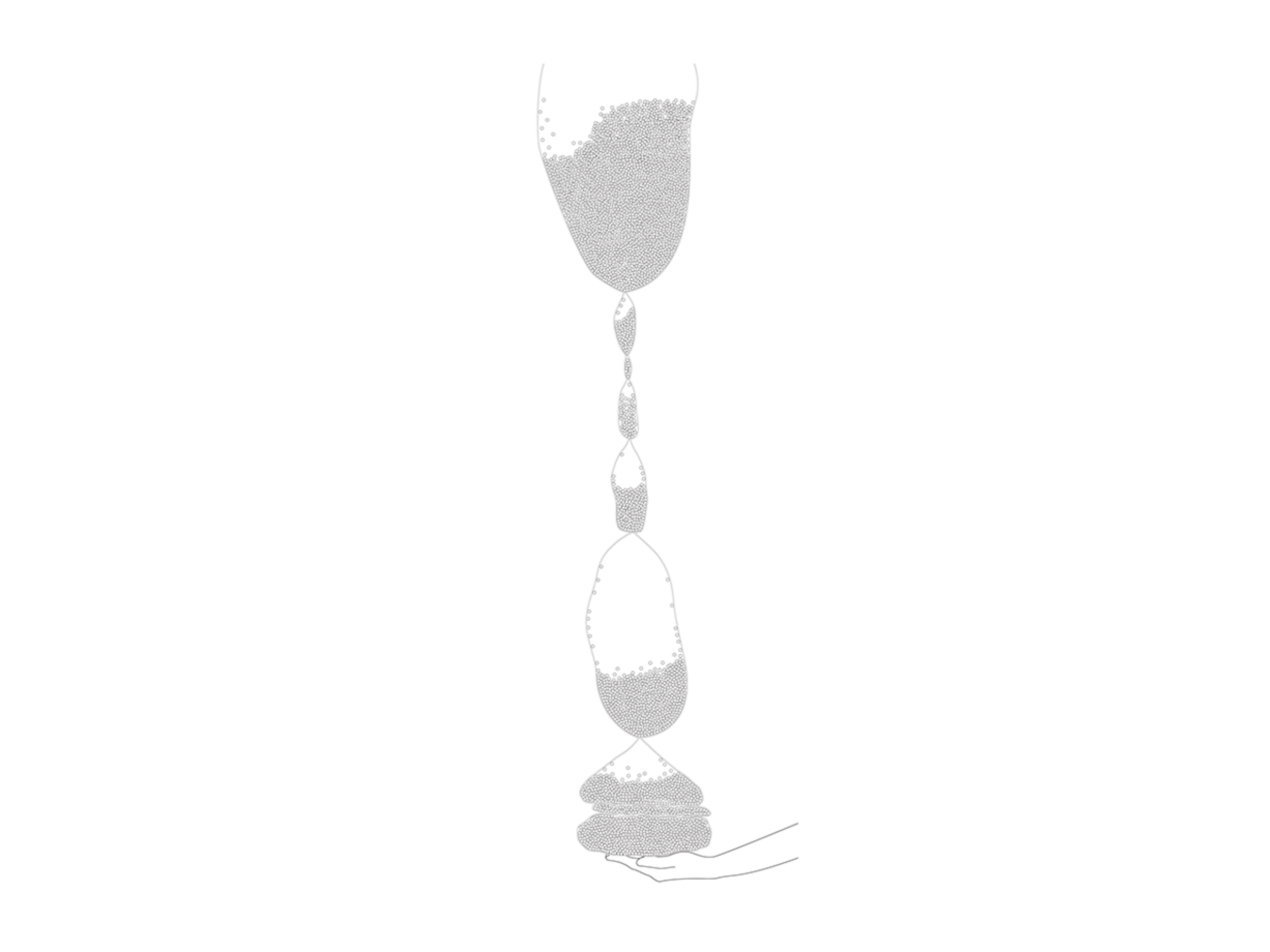 Section drawing of body manipulating form of bean-filled panel in stitched sections.