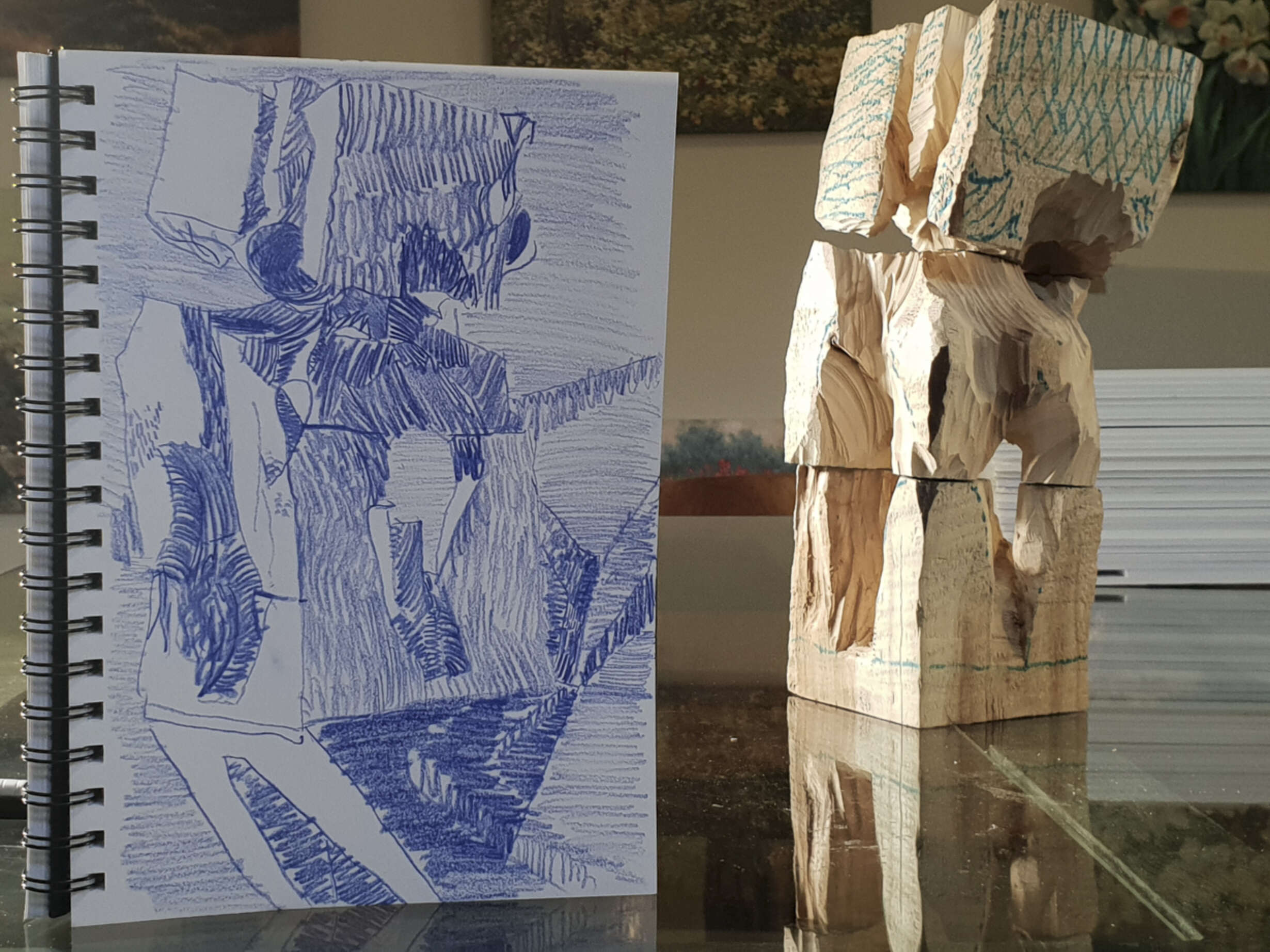1C - Simulation of Architectural Projection [100 x 100 x 100mm, ±5mm, Blue Ink Marker on Poplar Wood]