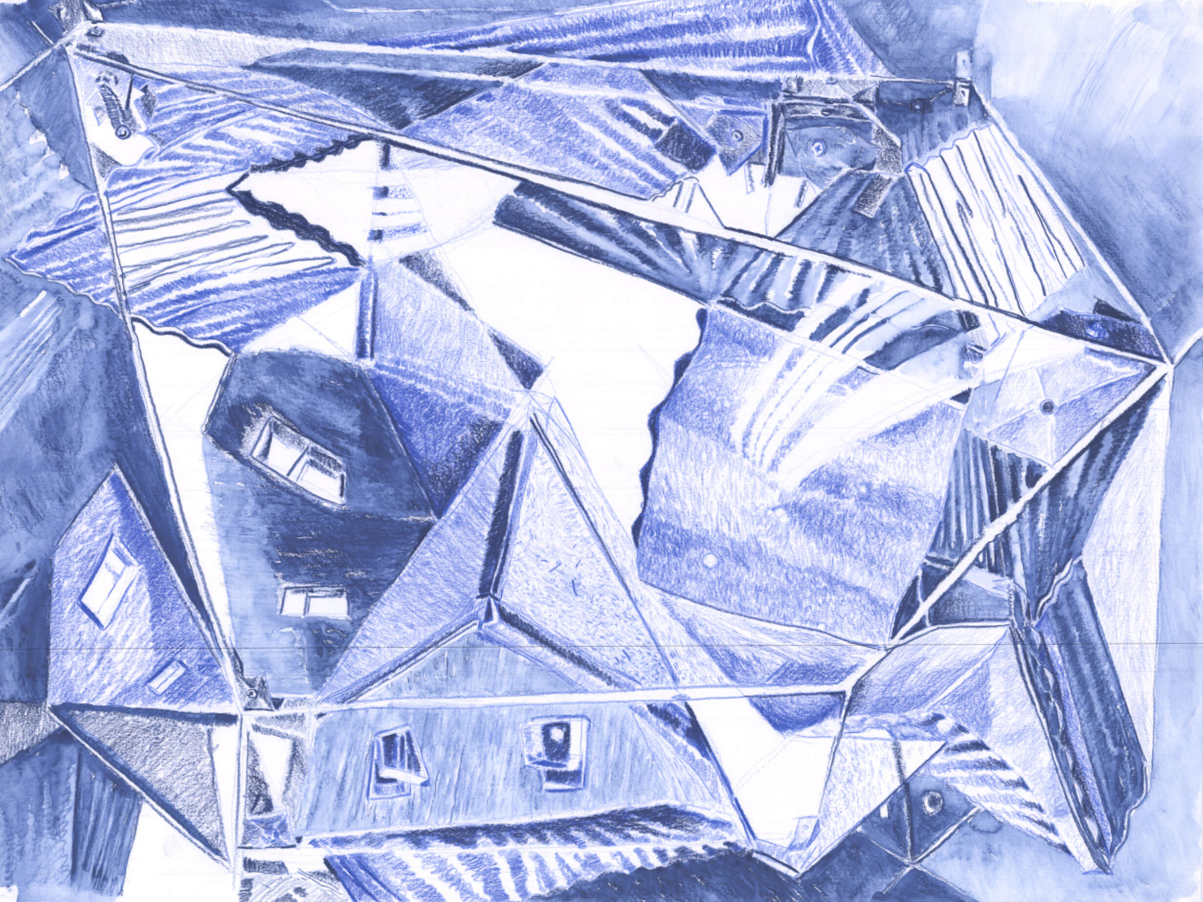2E - Exposing and Expanding Architectural Characters [Blue Pencil and Watercolour Pencil on 650 x 500mm Watercolour Paper]