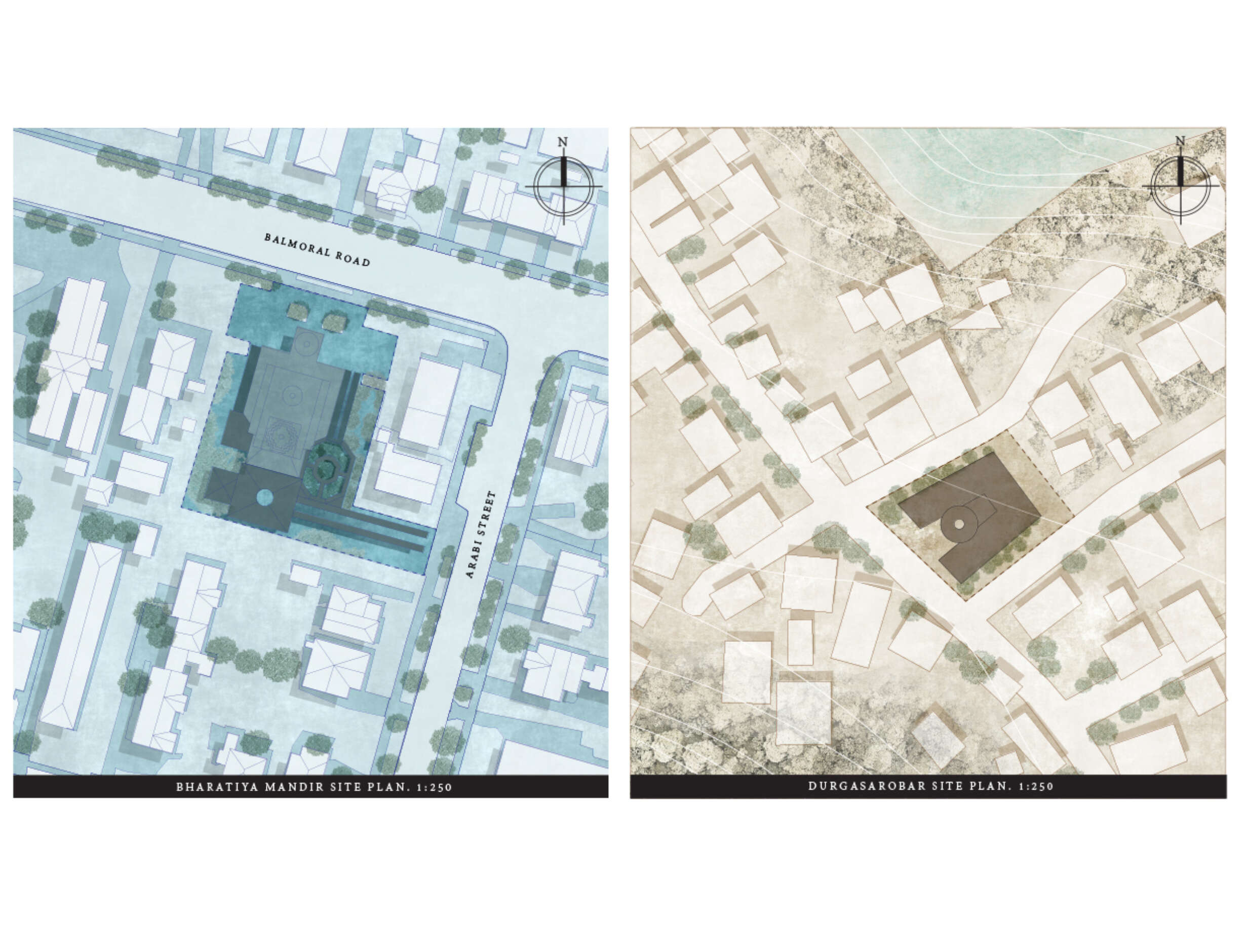 Site Plan of "The Chamber of Smells" (left) and "The Vidyapith Commune" (right)