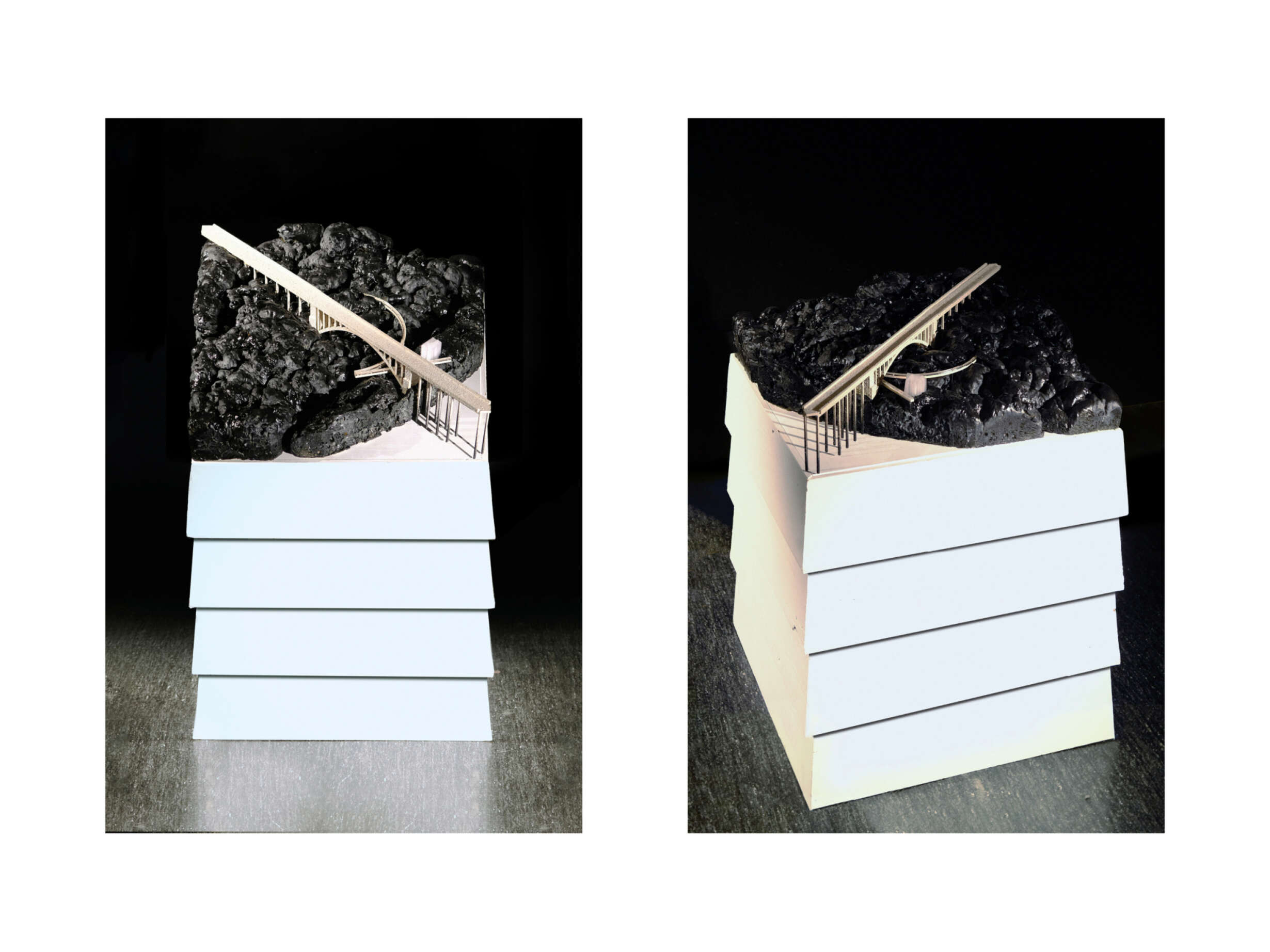 Site model. Scale 1:500, expanding foam, rubber, MDF, acrylic, polymer, recycled weatherboards, paint, 520x520x600mm.