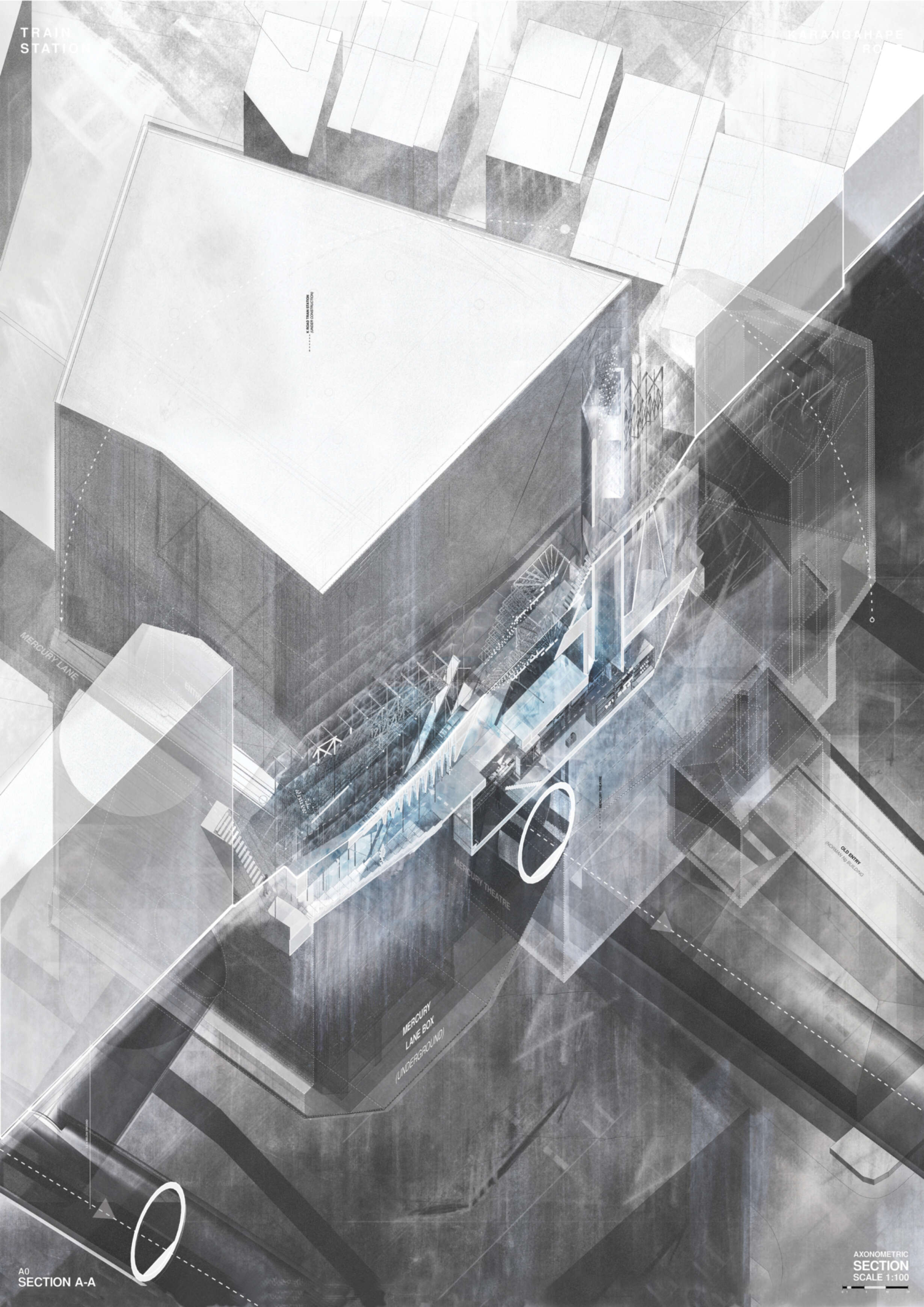 Axonometric drawing of train station